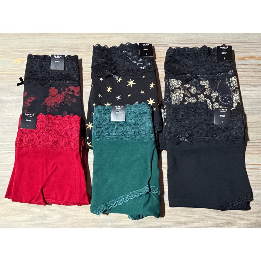 NEW Torrid Women’s Cotton Mid-Rise Lace Trim Brief Panties 6pair (Size 1)